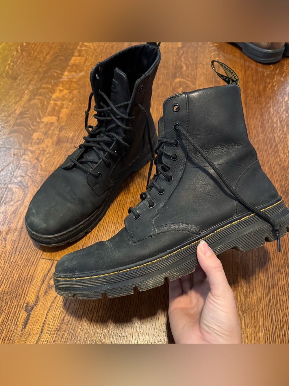 Dr Martens Combs Leather Boots Mens US 12 Black Combat Utility Lace Up EU 46